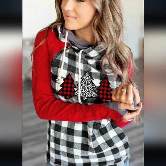 ❤️New Christmas plaid asymmetrical hoodie - Picture 3 of 15